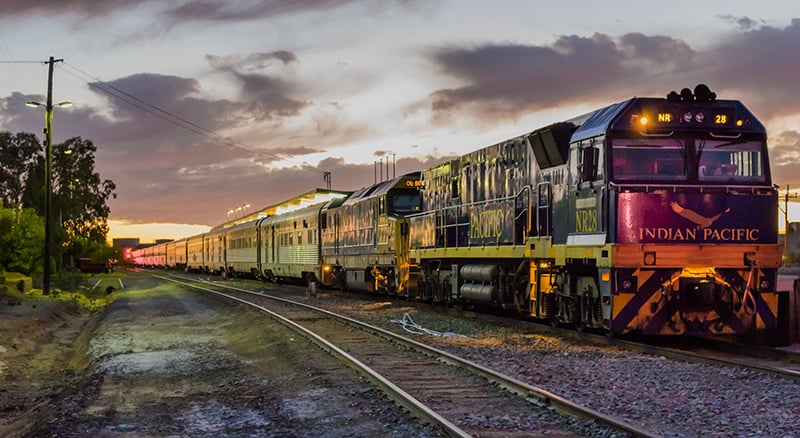 The Indian Pacific stopping at Broken Hill Station in New South Wales. Photo by Simon Yeo, used under Creative Commons.